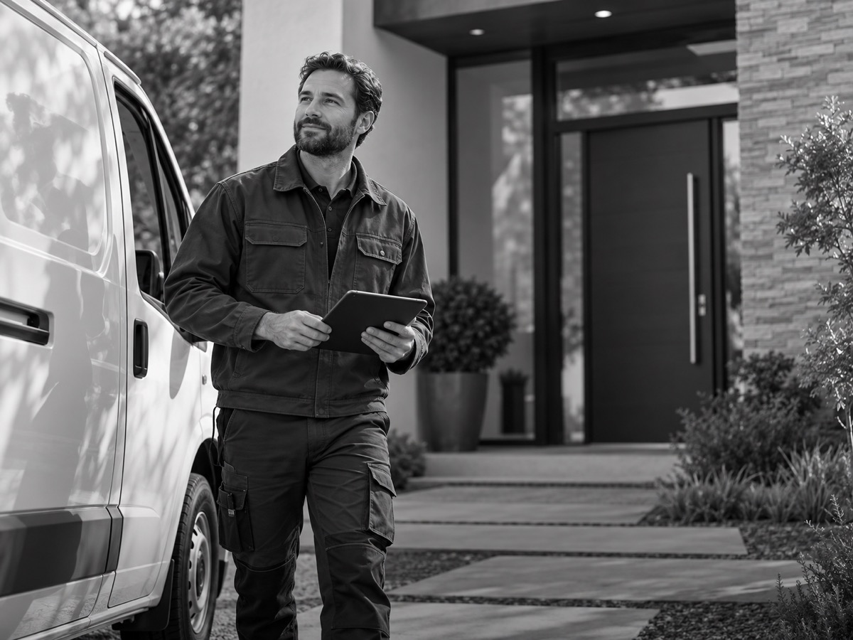Field service professional preparing for a home visit