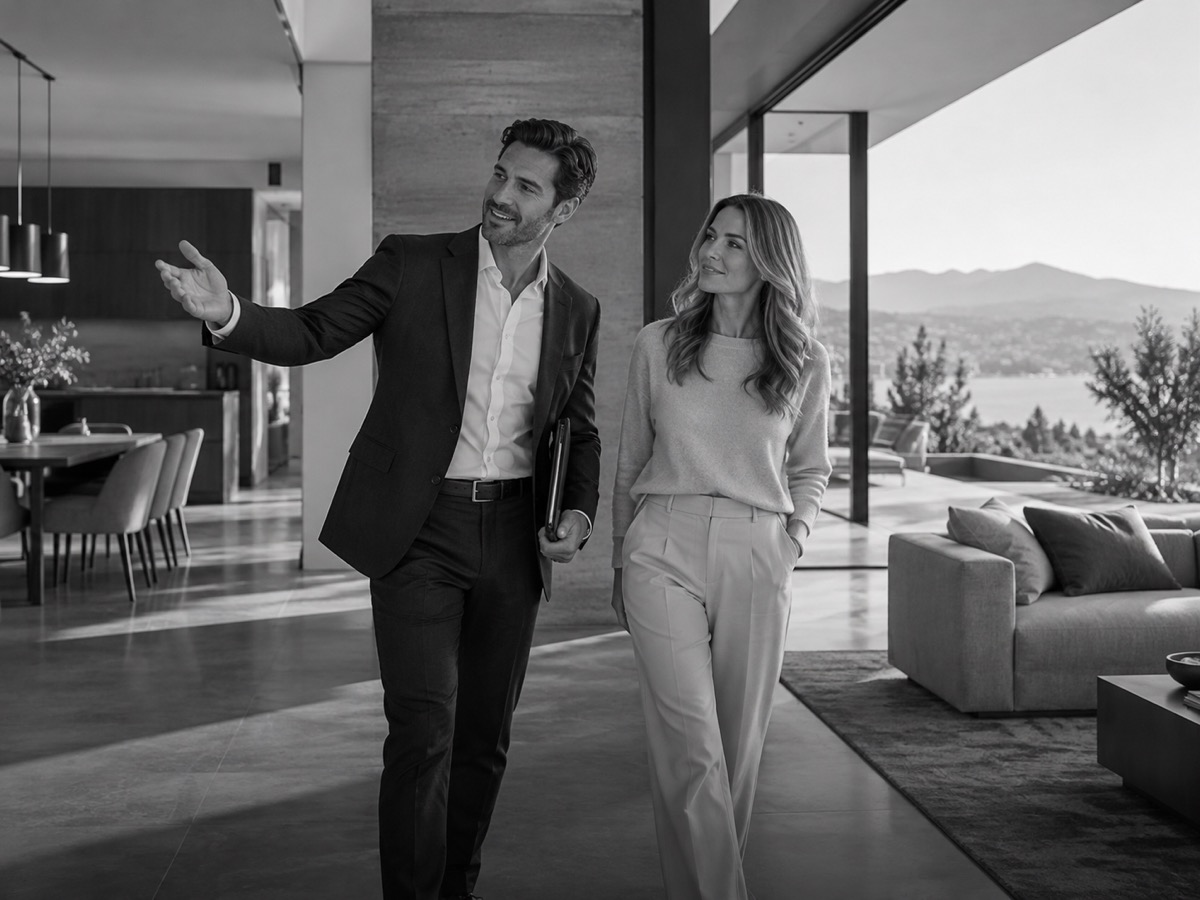 Real estate agent showing a contemporary home