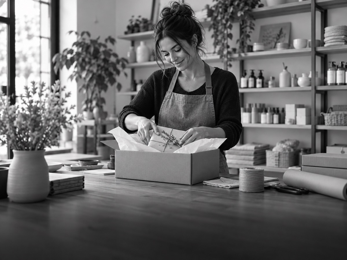 Retail owner preparing an online order in a modern shop